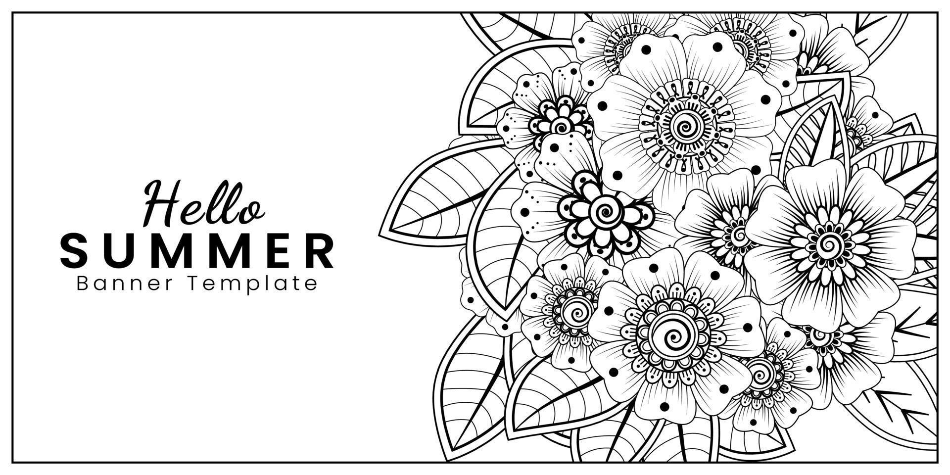 Hello Summer banner template with mehndi flower vector