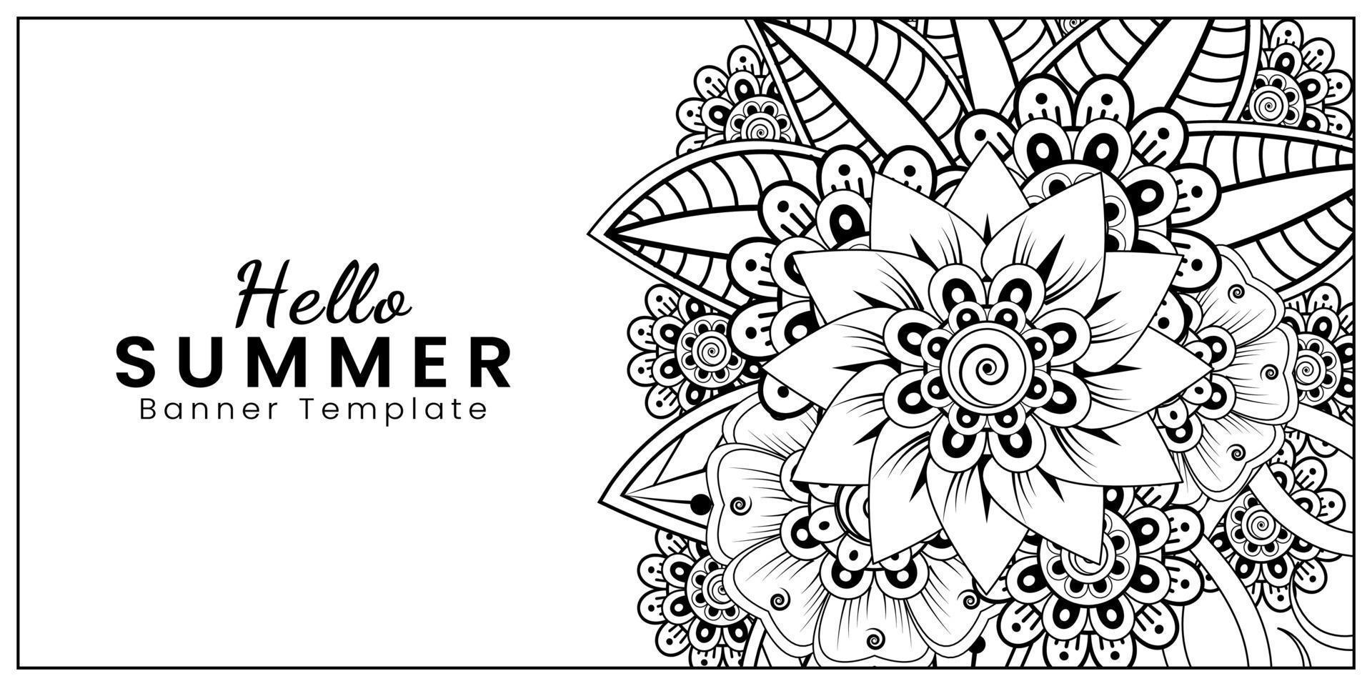 Hello Summer banner template with mehndi flower vector