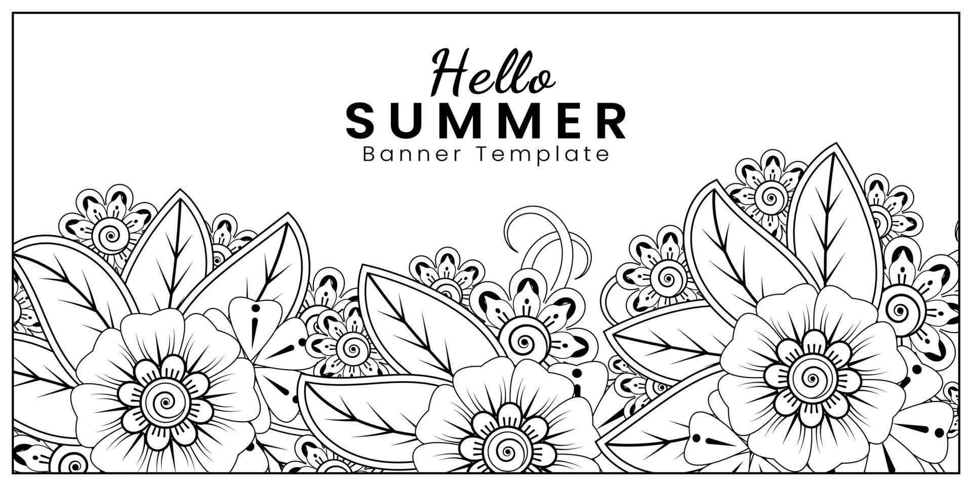 Hello Summer banner template with mehndi flower vector