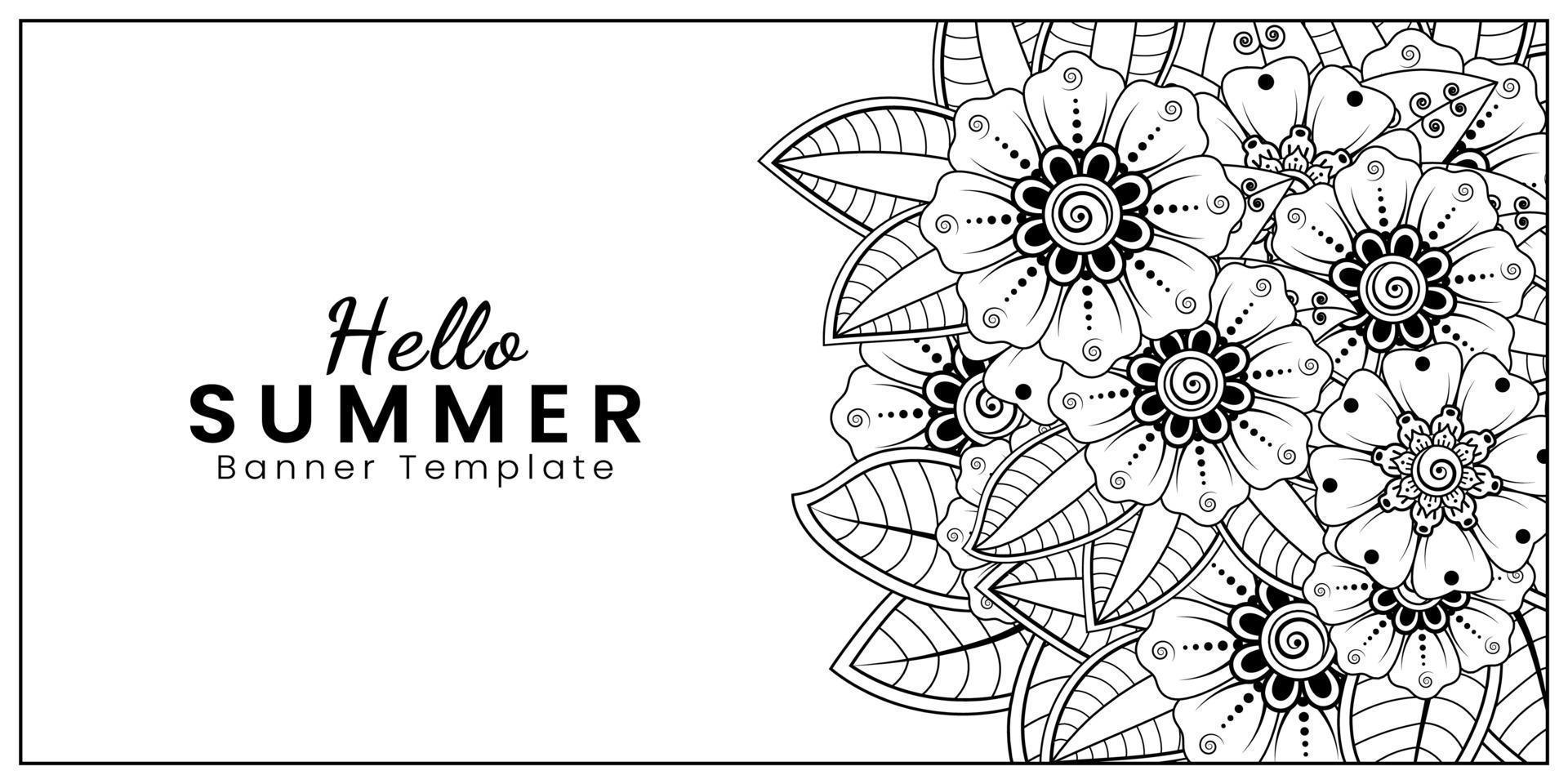 Hello Summer banner template with mehndi flower vector