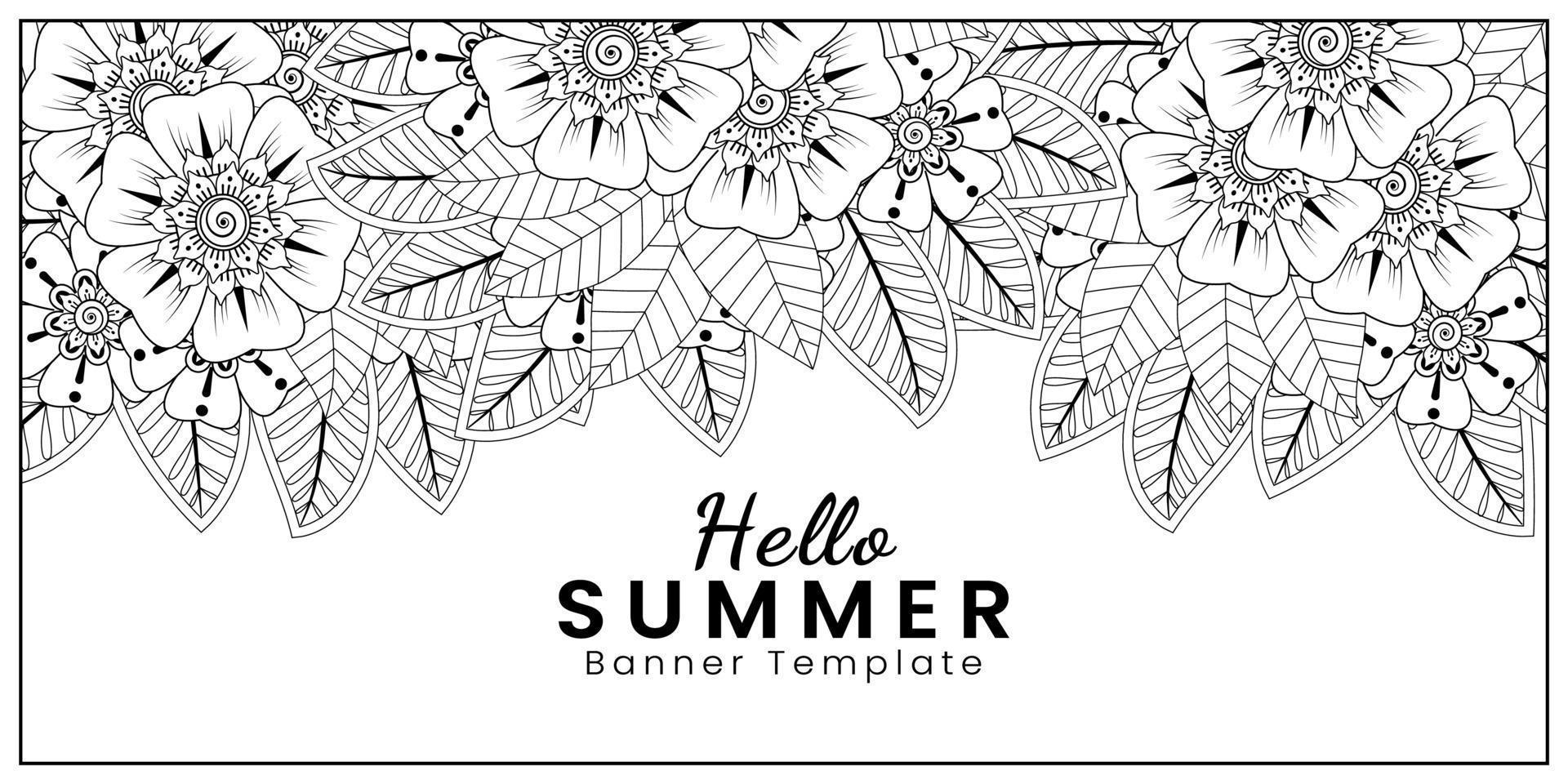 Hello Summer banner template with mehndi flower vector