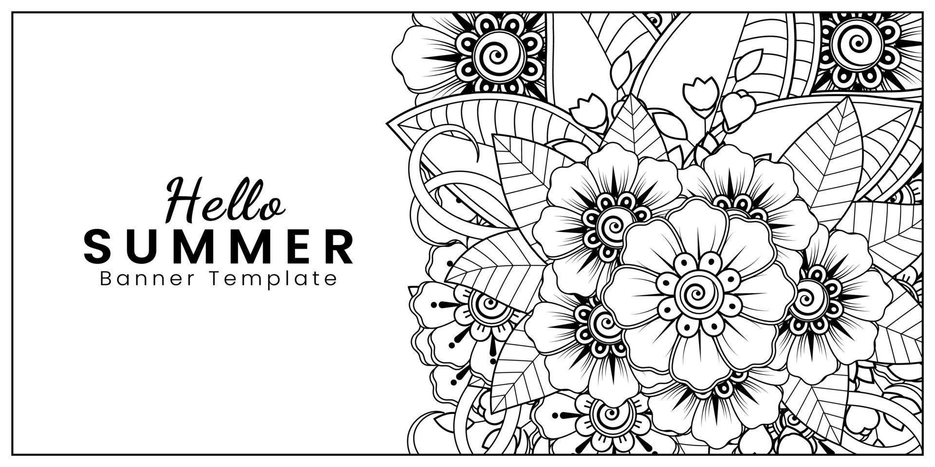 Hello Summer banner template with mehndi flower vector