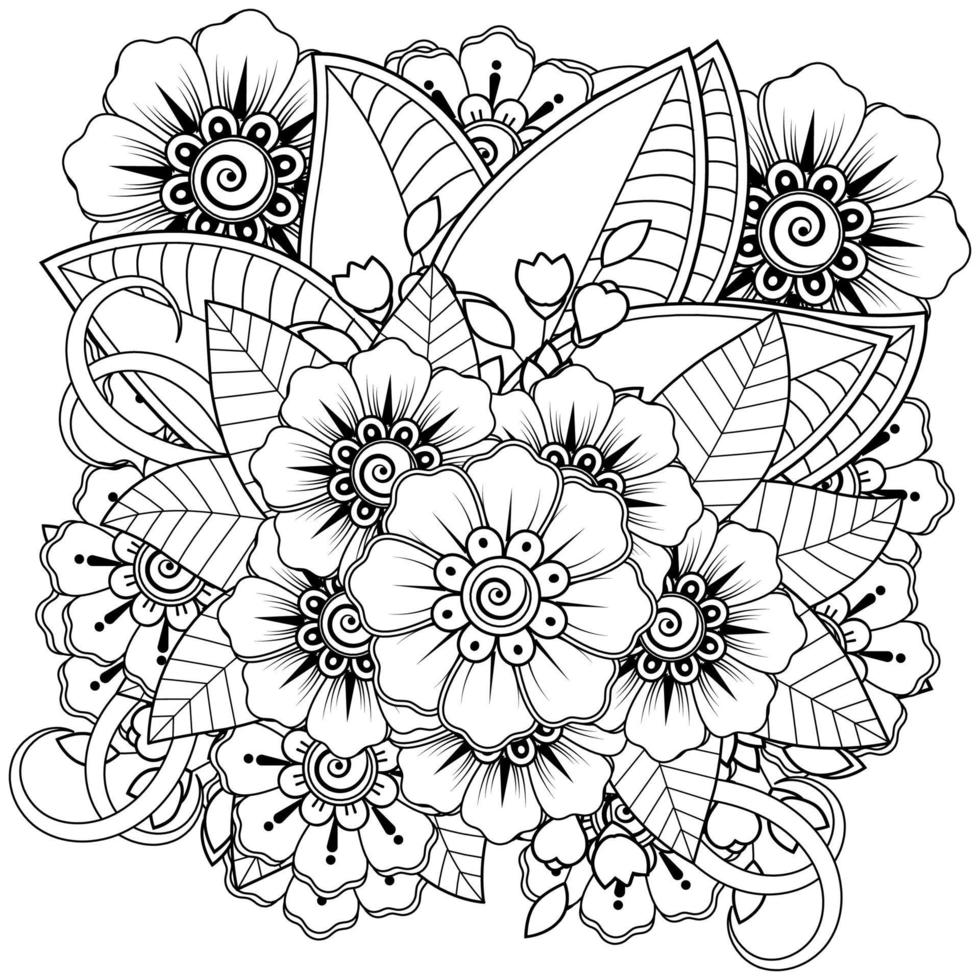 Adorno decorativo de flores mehndi en estilo étnico oriental vector