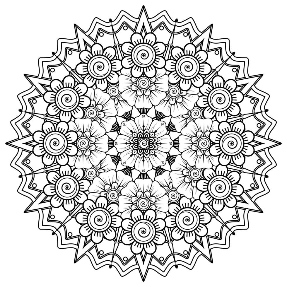 Circular pattern in the form of mandala with flower for henna vector