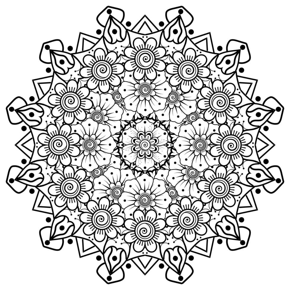 patrón circular en forma de mandala con flor para henna vector