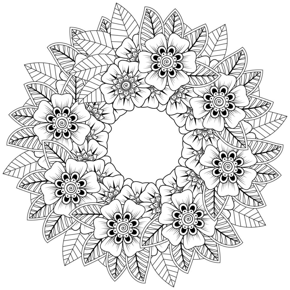 Circular pattern in the form of mandala with flower for henna vector