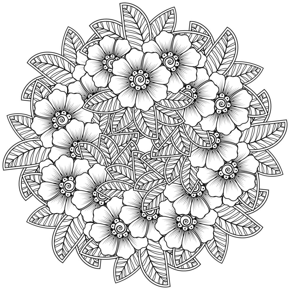 patrón circular en forma de mandala con flor para henna vector