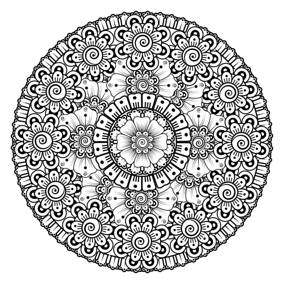 Circular pattern in the form of mandala with flower for henna vector