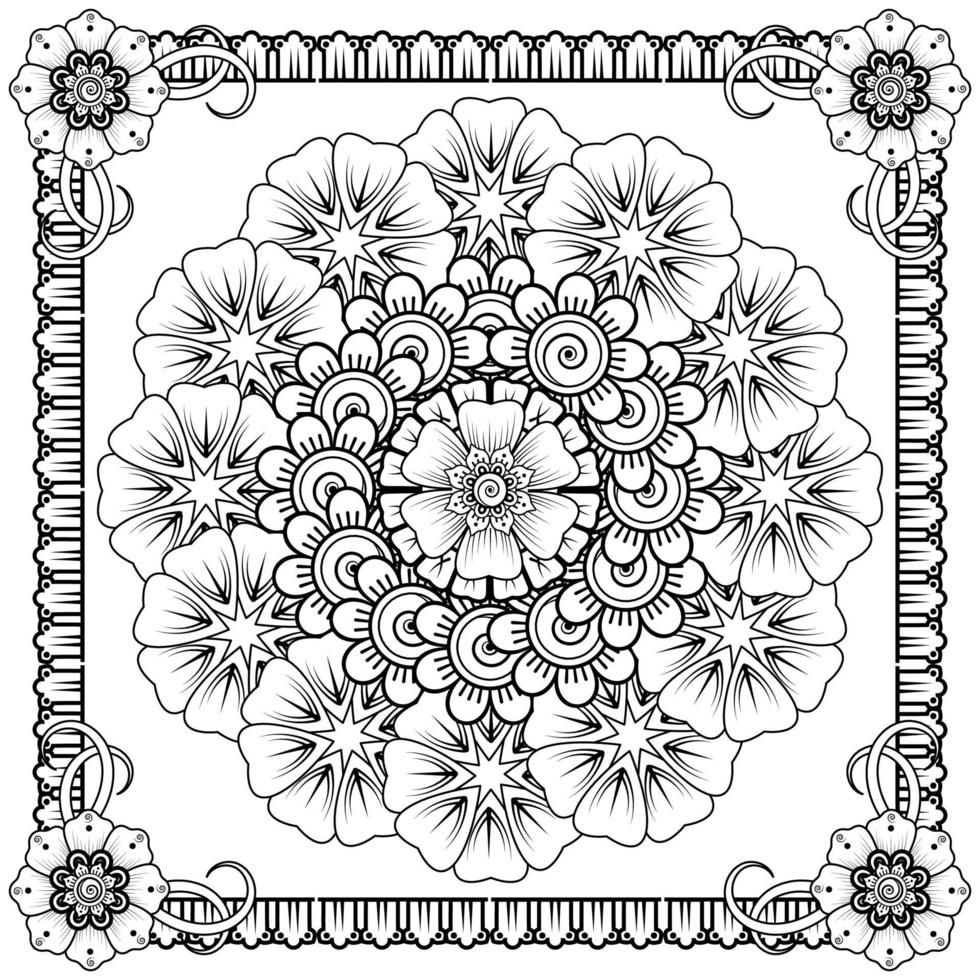 Circular pattern in the form of mandala with flower for henna vector
