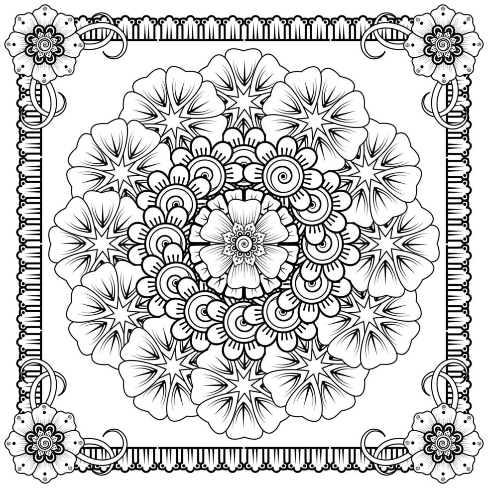 Circular pattern in the form of mandala with flower for henna vector