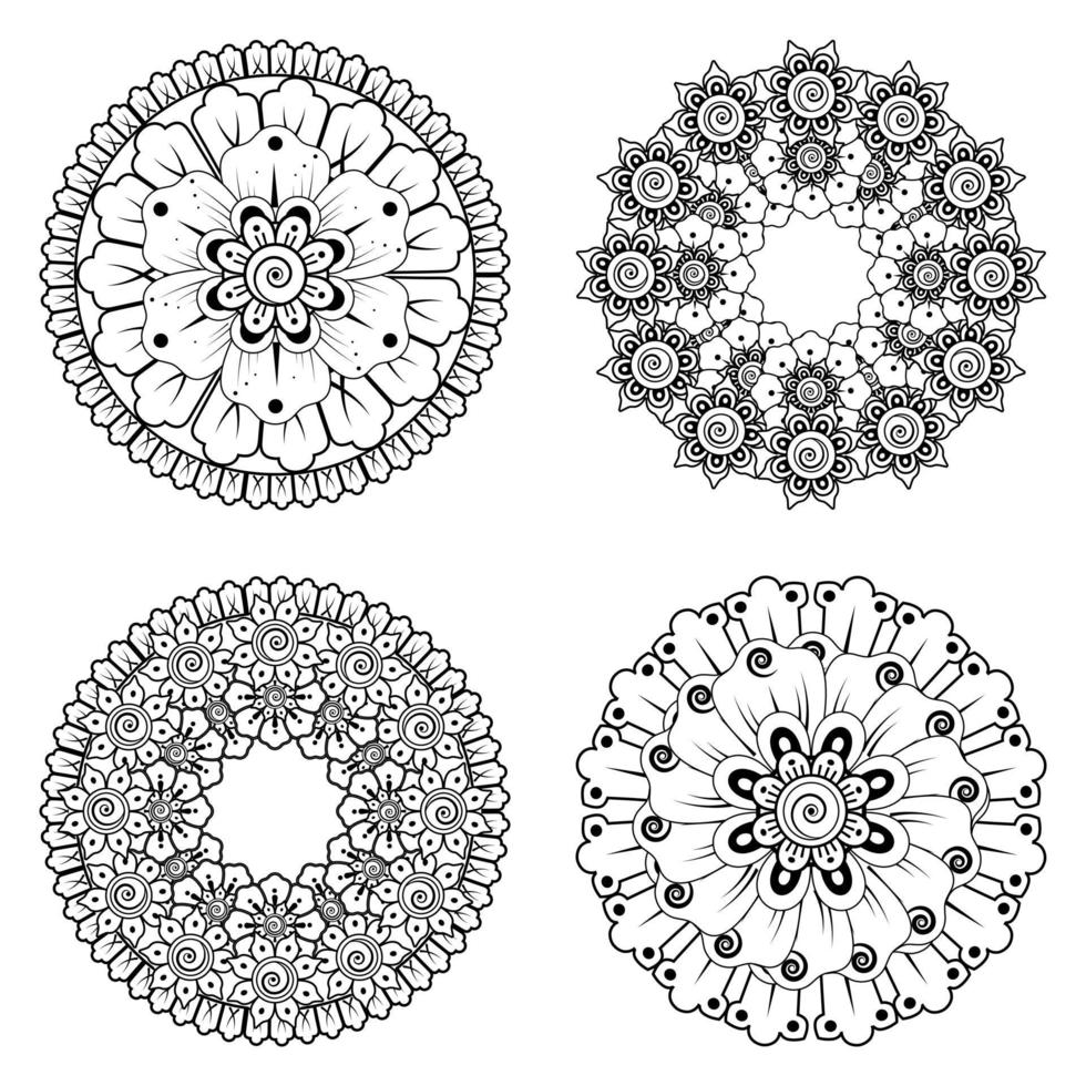 patrón circular en forma de mandala con flor para henna vector