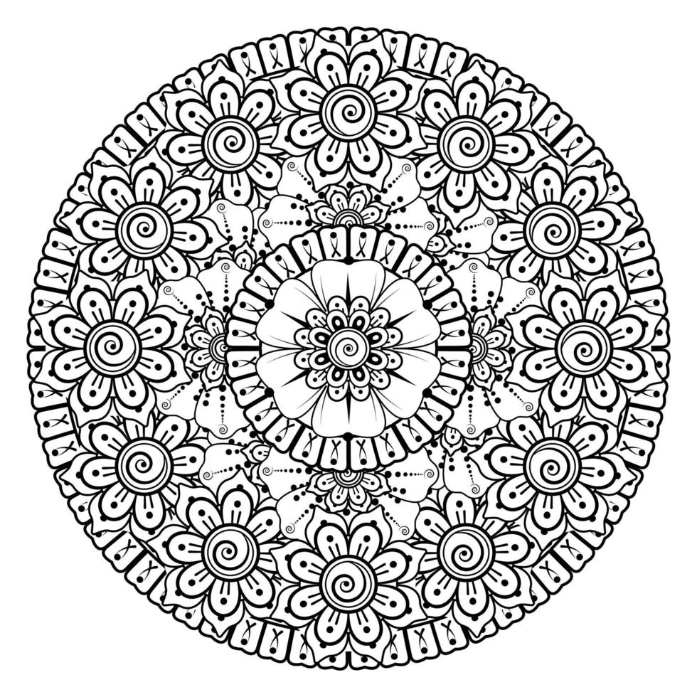 patrón circular en forma de mandala con flor para henna vector