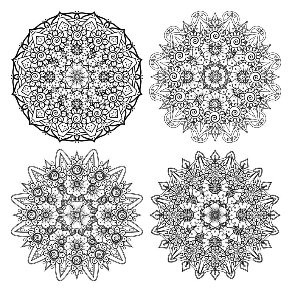 patrón circular en forma de mandala con flor para henna vector