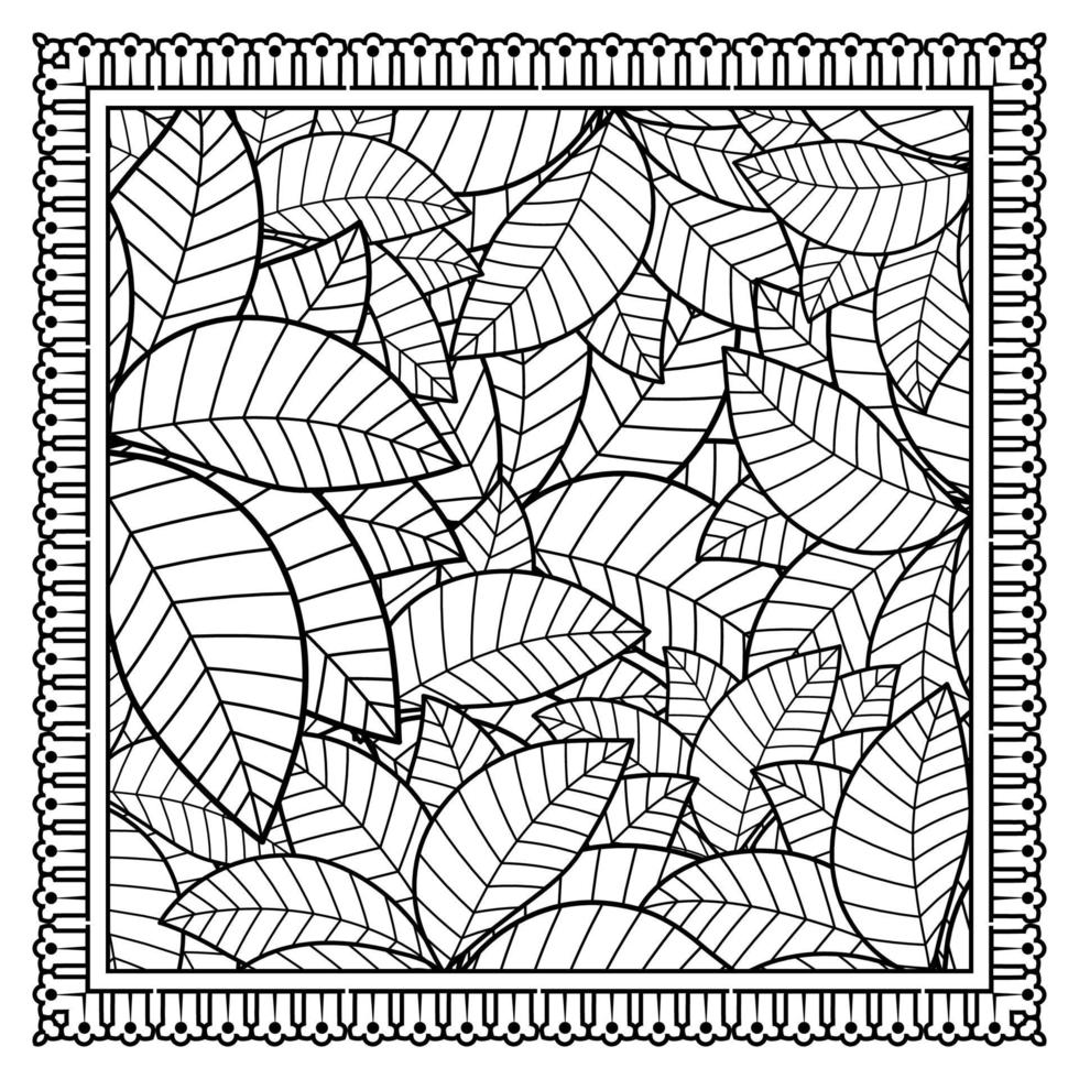 Outline square flower pattern in mehndi style for coloring book page vector