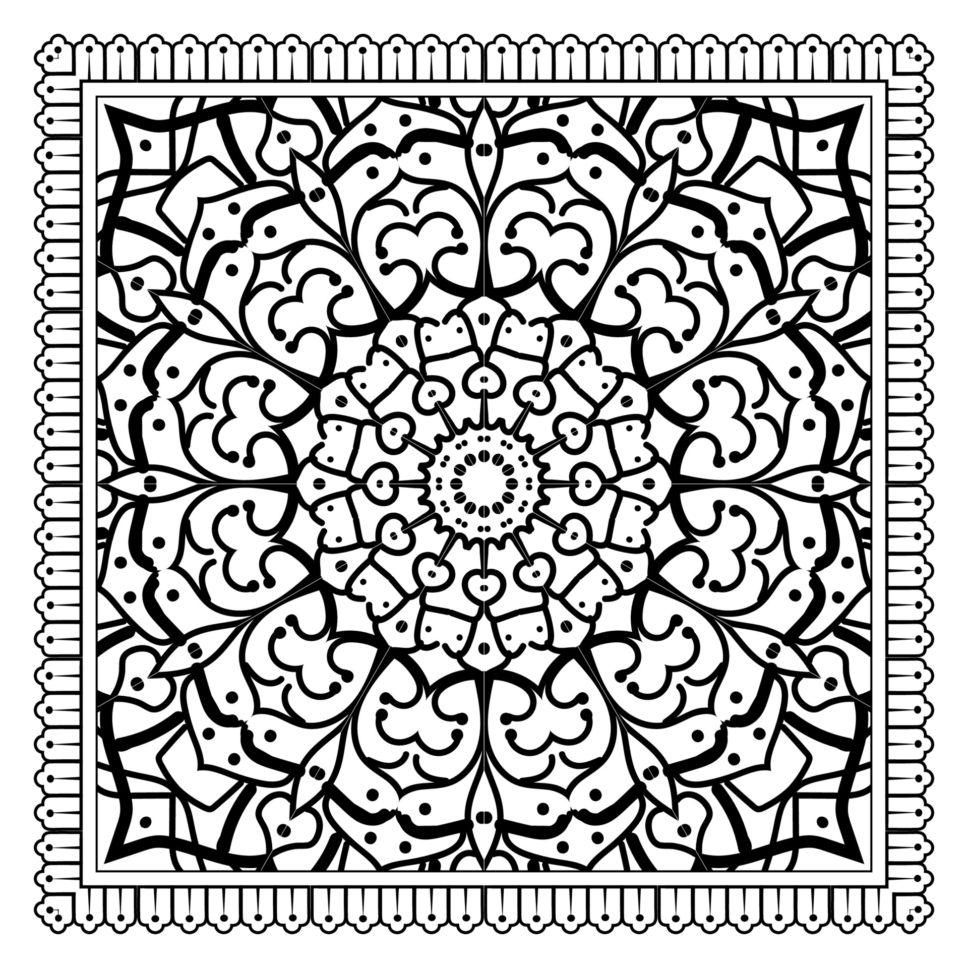 Outline square flower pattern in mehndi style for coloring book page ...