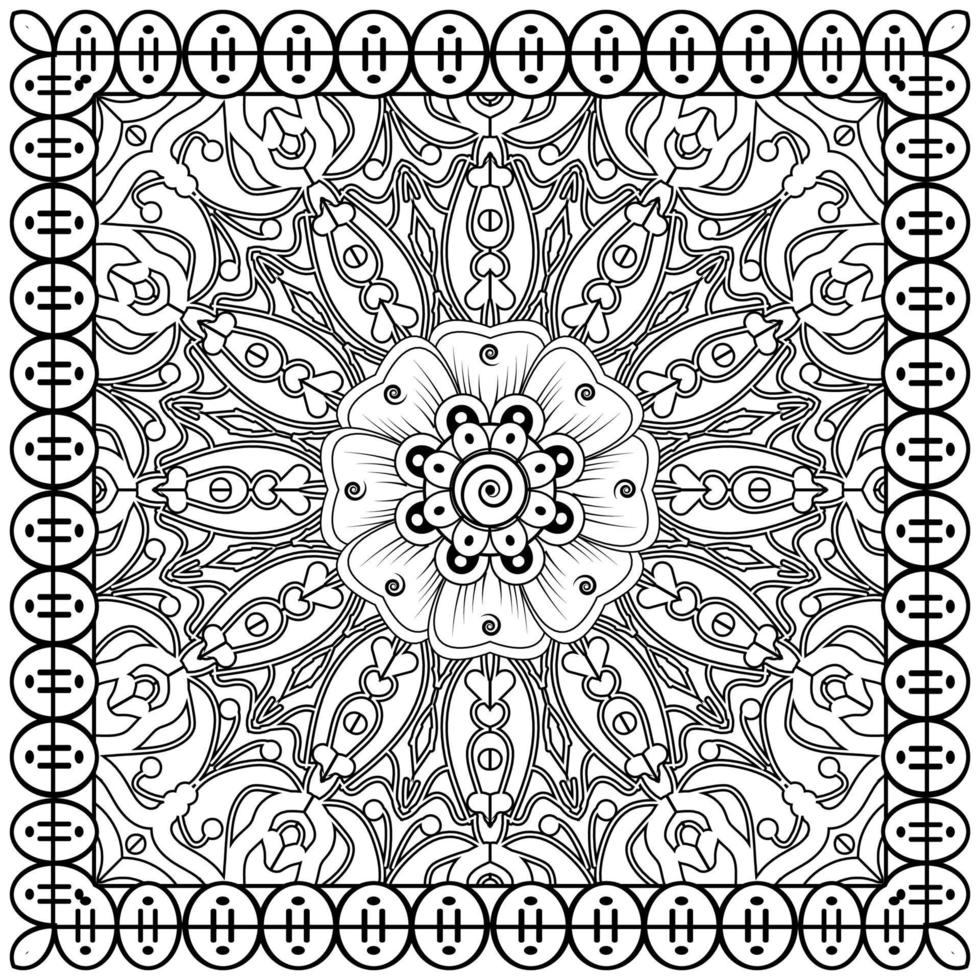 Outline square flower pattern in mehndi style for coloring book page vector