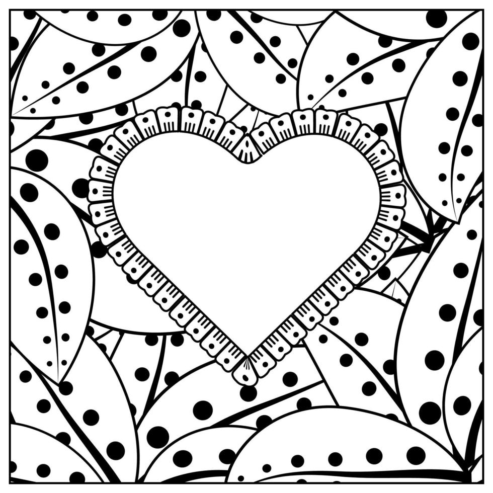 mehndi flower with frame in shape of heart vector