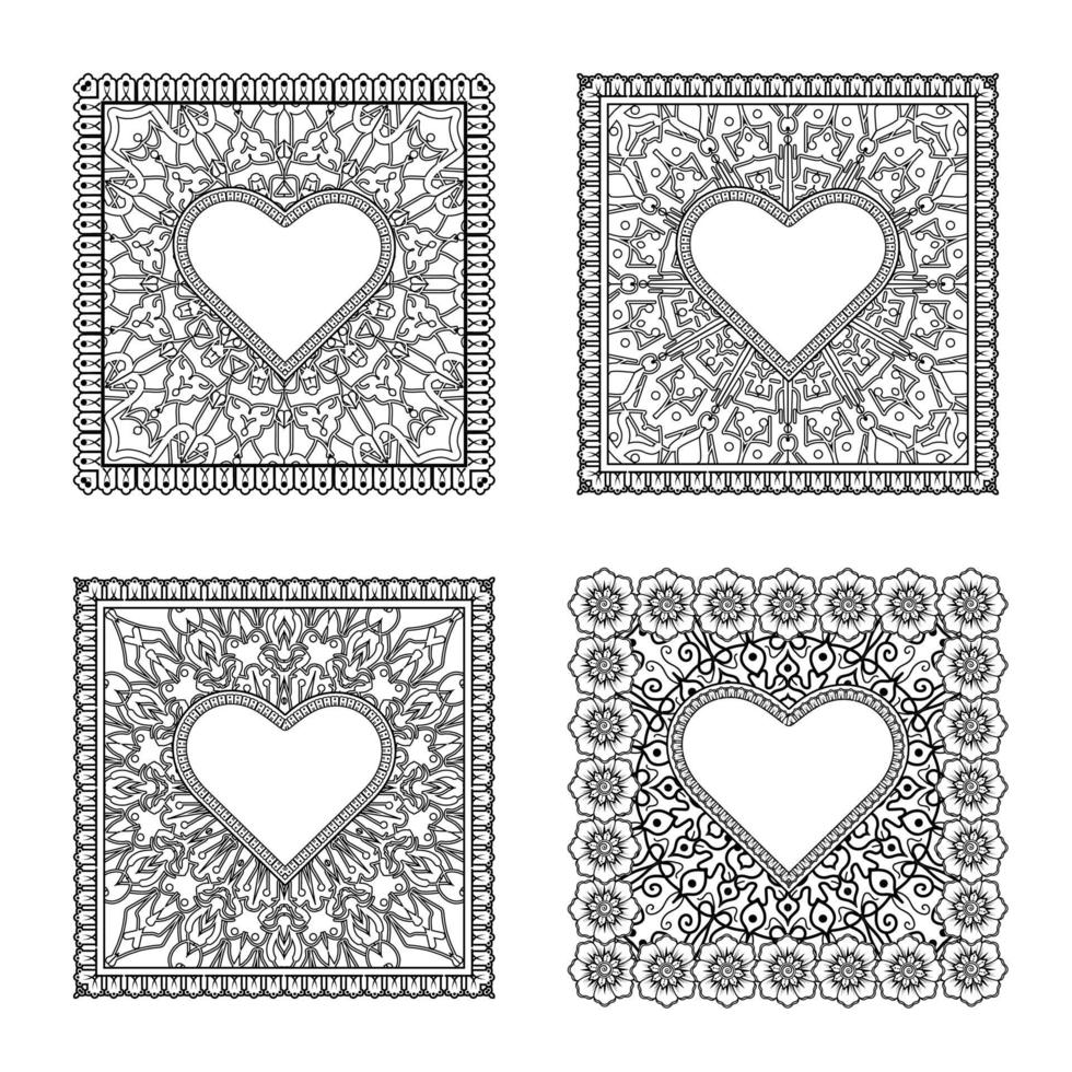 mehndi flower with frame in shape of heart vector