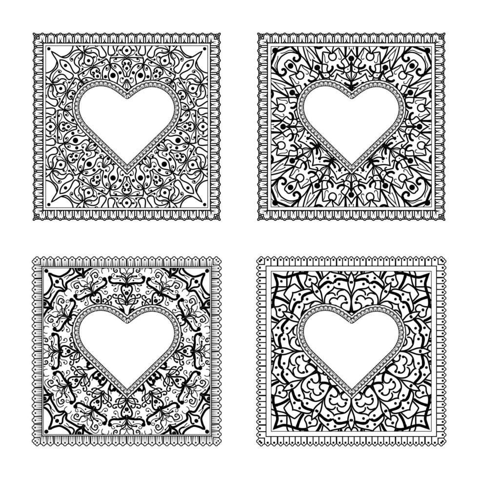 mehndi flower with frame in shape of heart vector