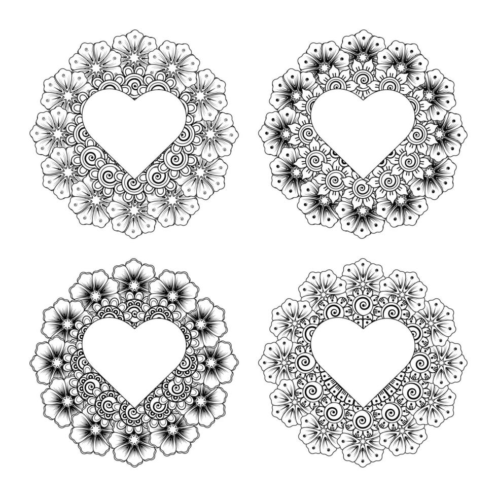 mehndi flower with frame in shape of heart vector
