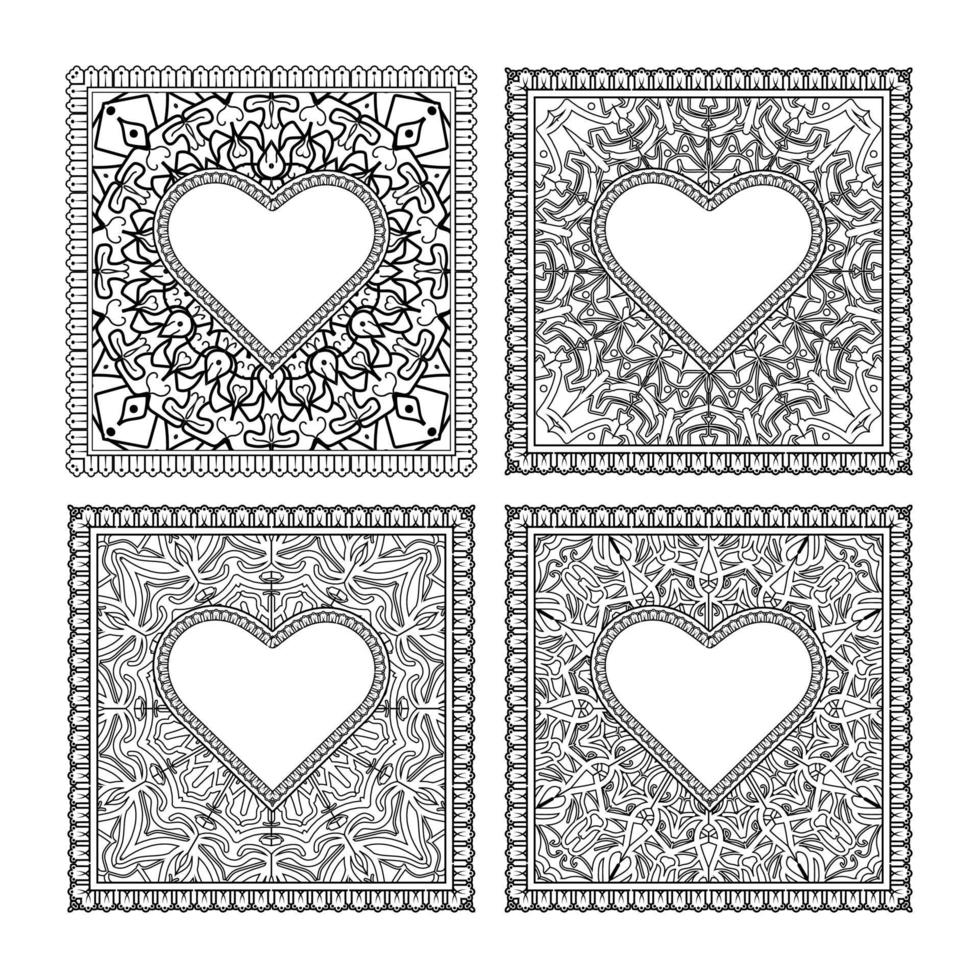 mehndi flower with frame in shape of heart vector
