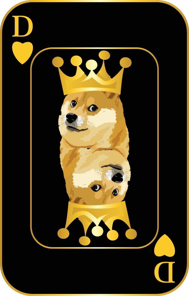 moneda criptográfica dogecoin, ilustración de tarjeta doge coin king vector