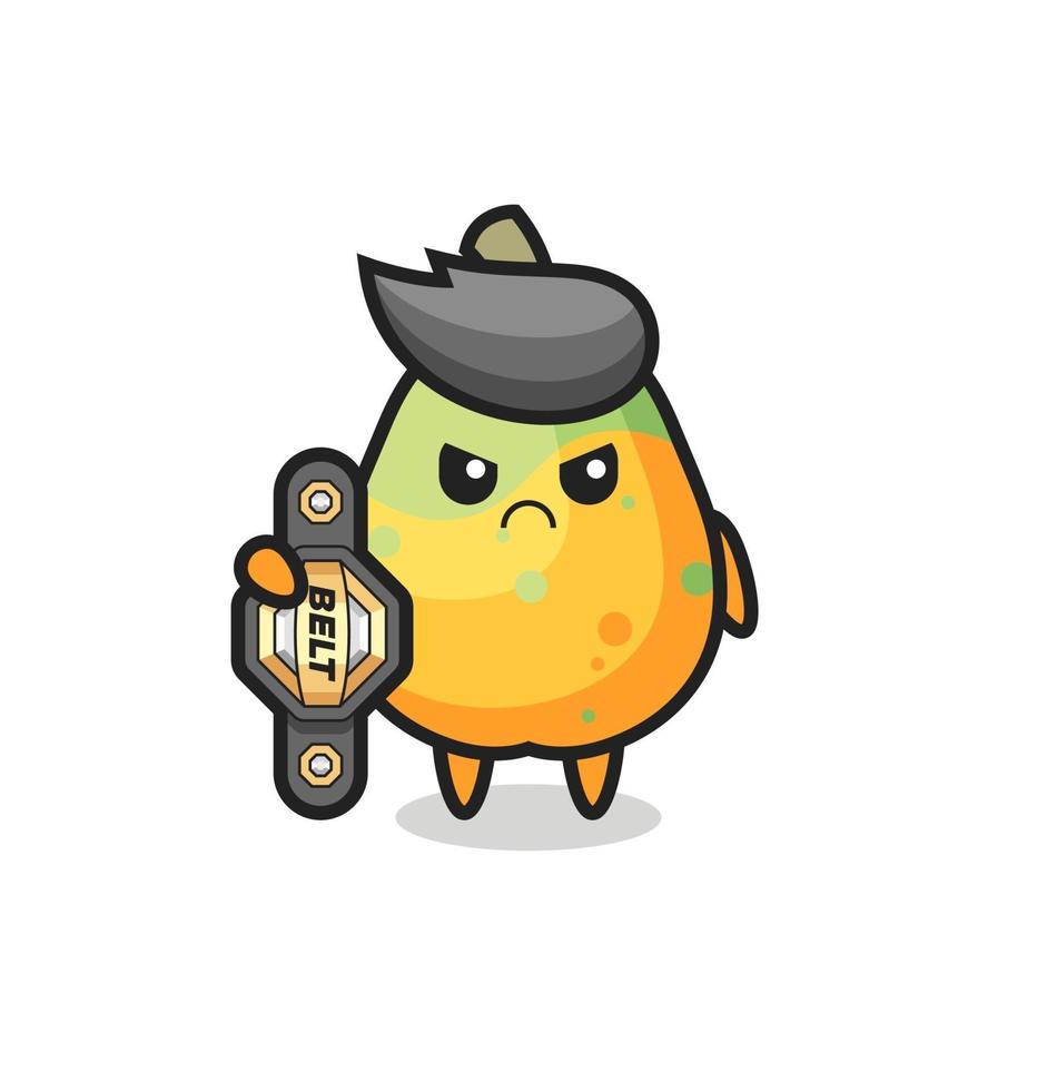 papaya mascot character as a MMA fighter with the champion belt vector