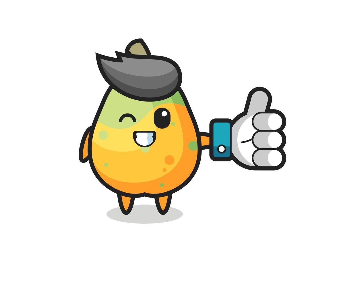 cute papaya with social media thumbs up symbol vector