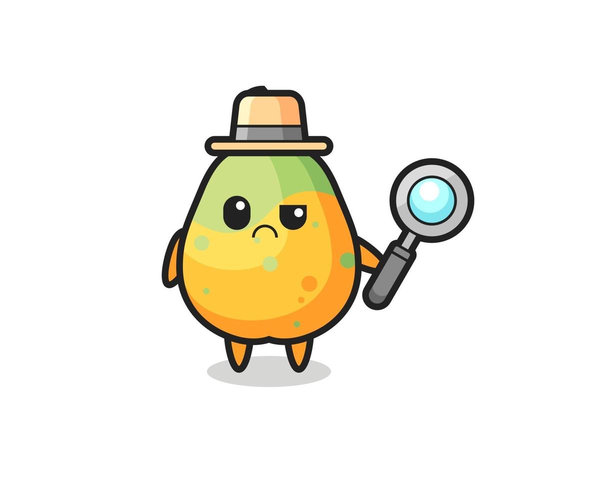 the mascot of cute papaya as a detective vector