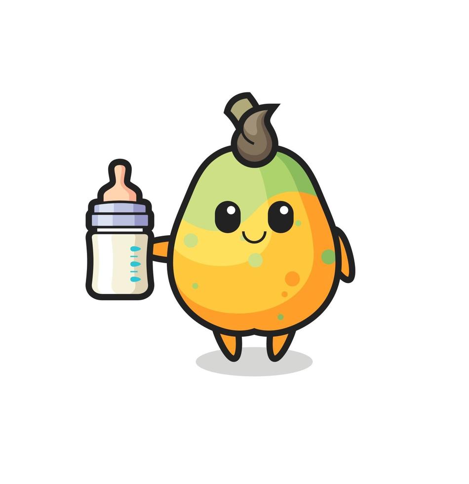 baby papaya cartoon character with milk bottle vector