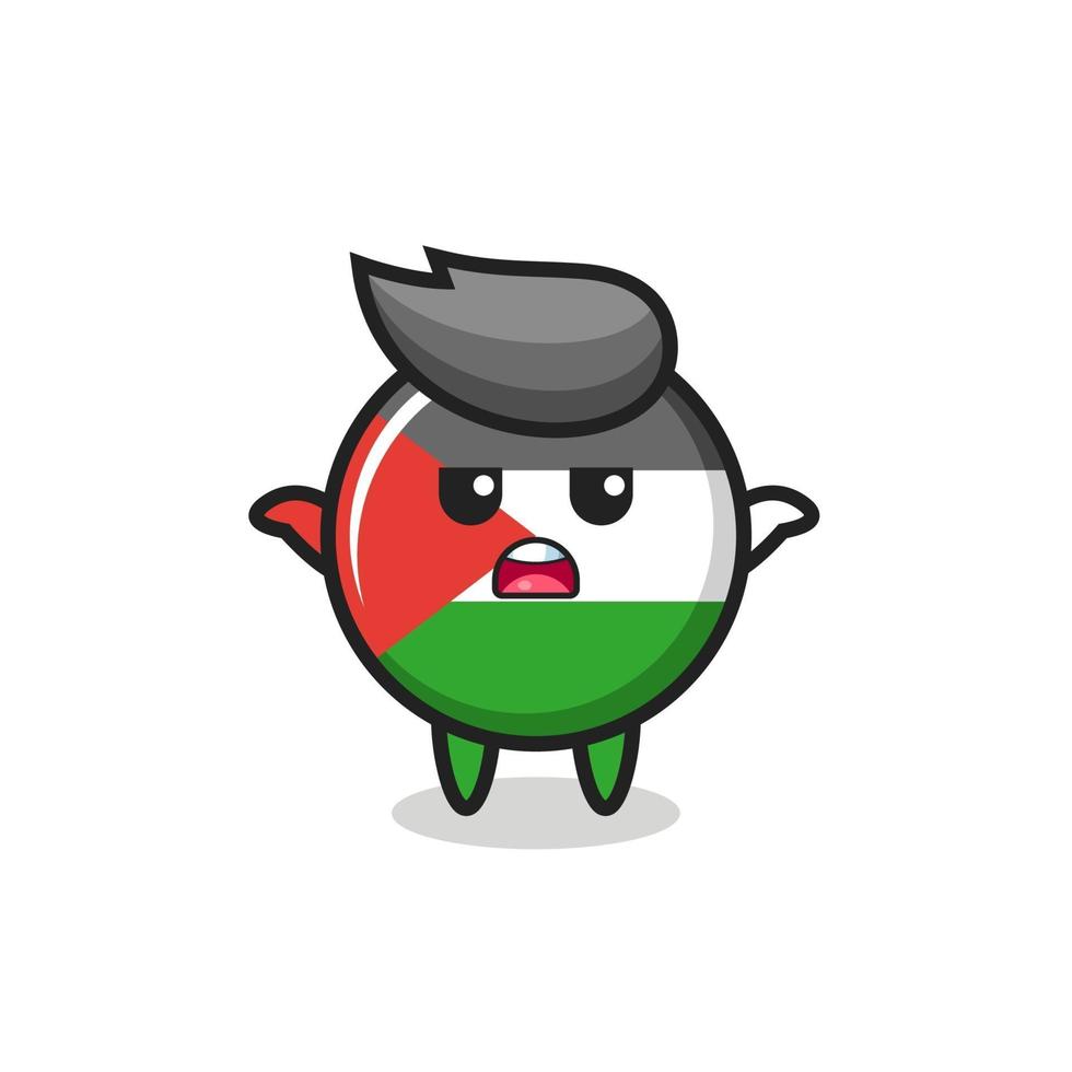 palestine flag badge mascot character saying I do not know vector