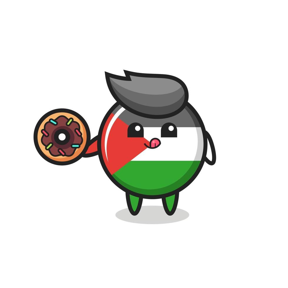 Ilustración de un personaje de insignia de la bandera de Palestina comiendo una rosquilla vector