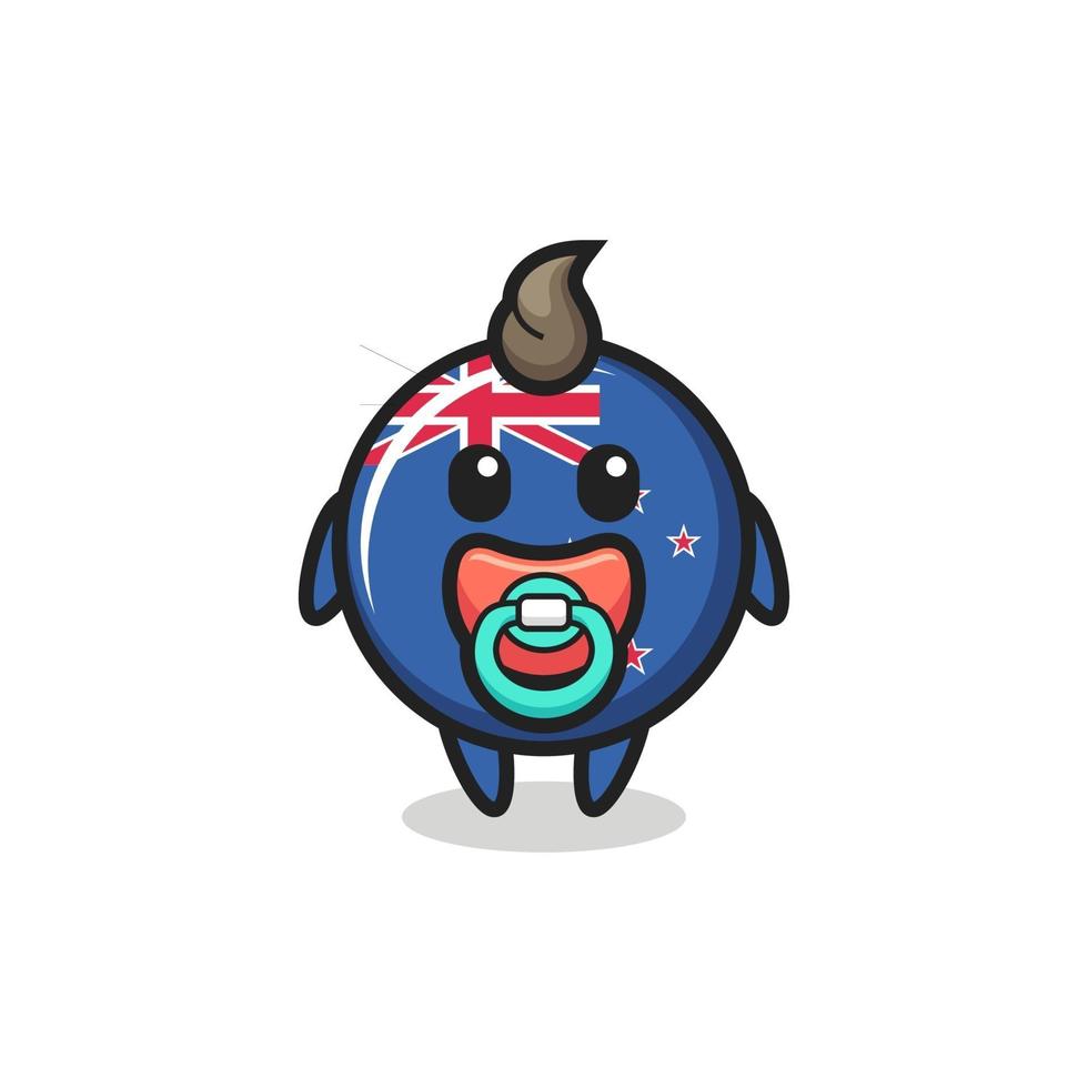 baby new zealand flag badge cartoon character with pacifier vector