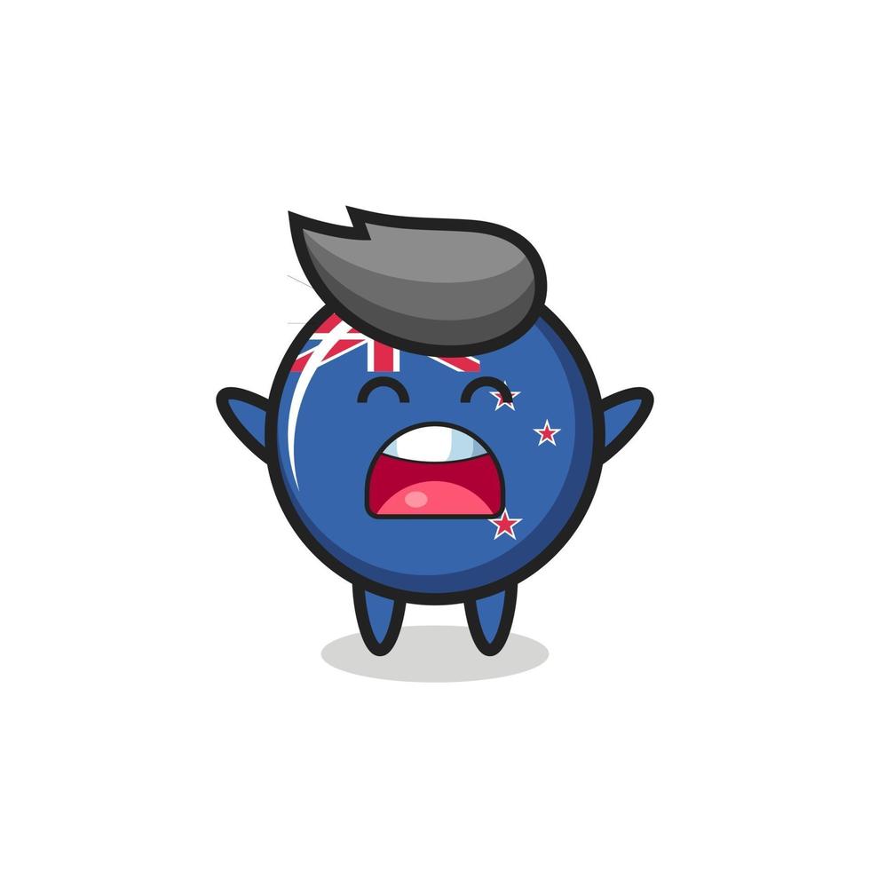 cute new zealand flag badge mascot with a yawn expression vector