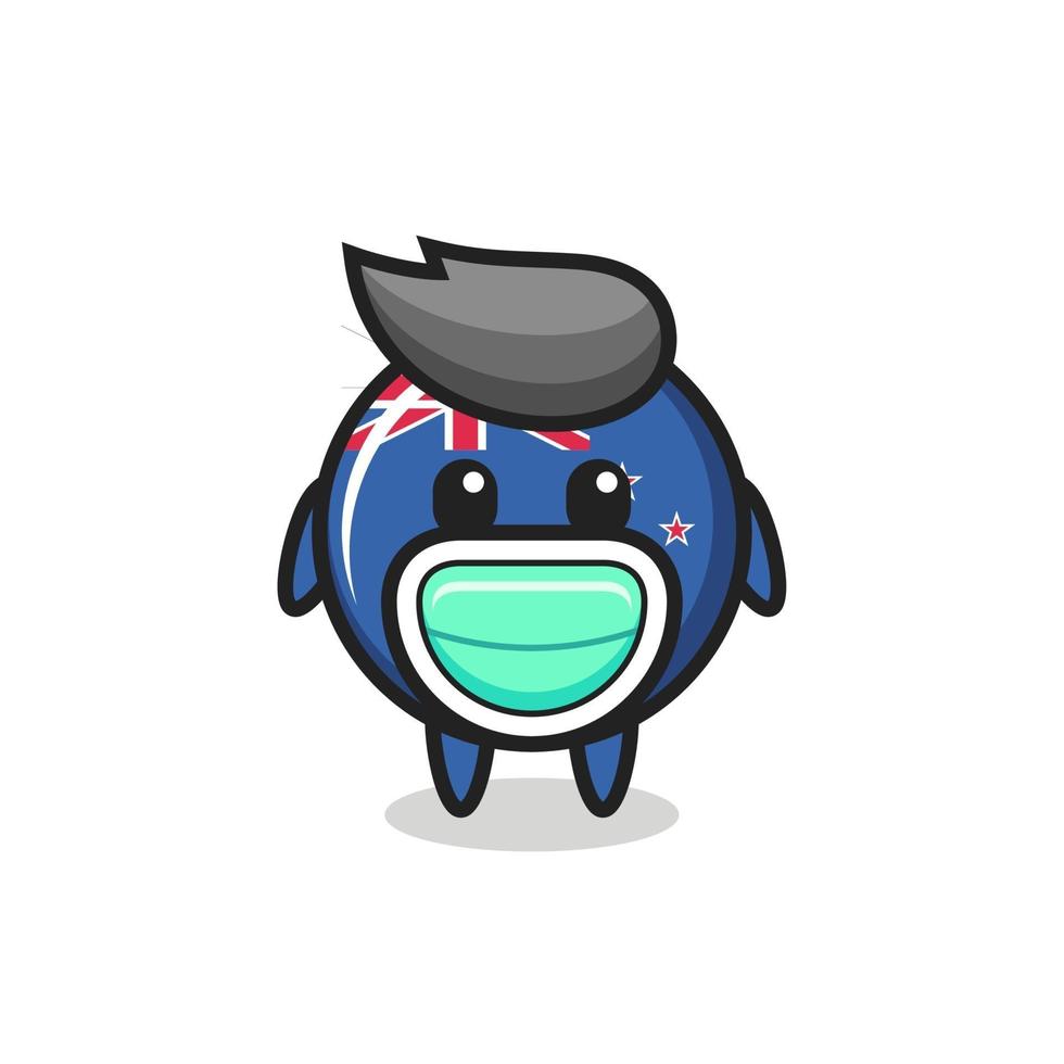 linda caricatura de la insignia de la bandera de nueva zelanda con una máscara vector