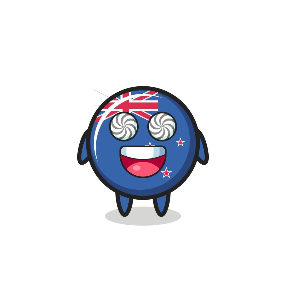 cute new zealand flag badge character with hypnotized eyes vector
