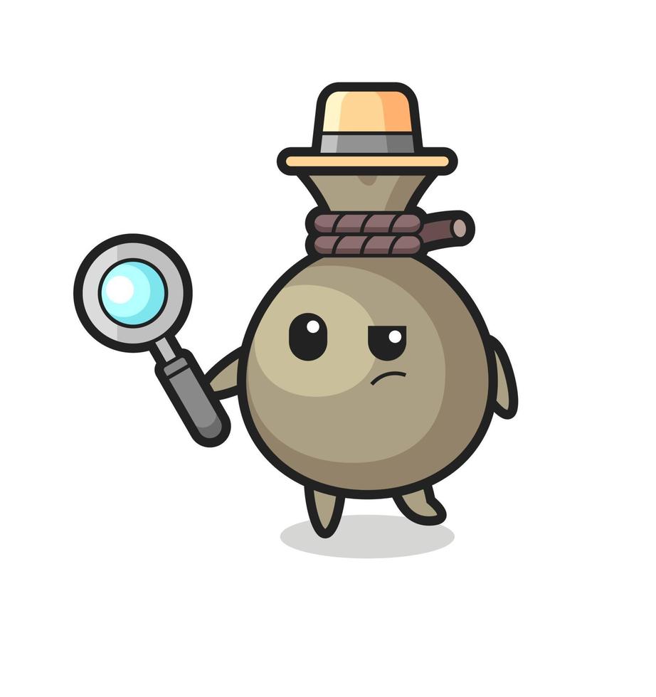 money sack detective character is analyzing a case vector
