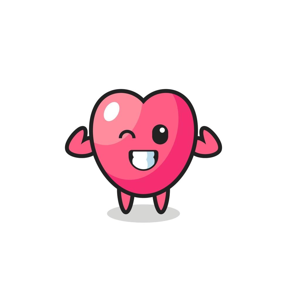 El personaje musculoso del símbolo del corazón está posando mostrando sus músculos vector