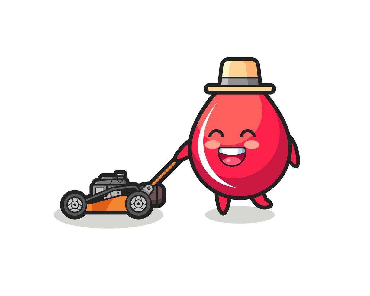 illustration of the blood drop character using lawn mower vector