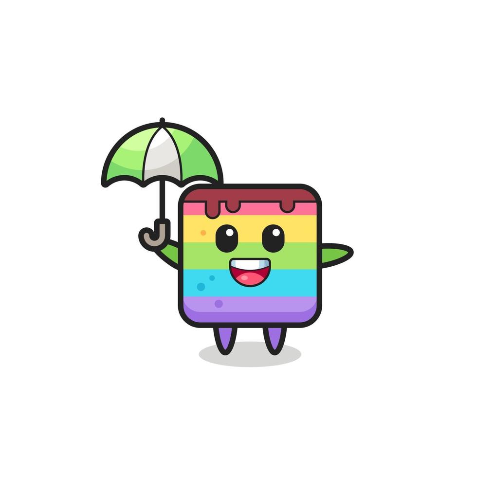 cute rainbow cake illustration holding an umbrella vector