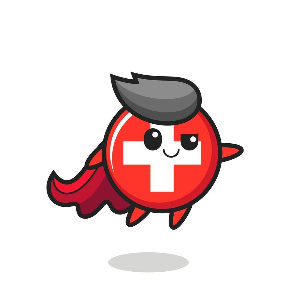 cute switzerland flag badge superhero character is flying vector