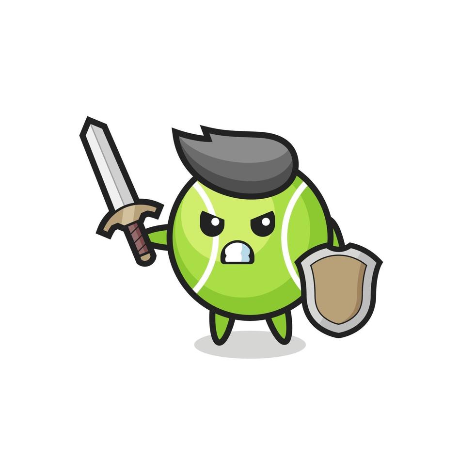 cute tennis soldier fighting with sword and shield vector