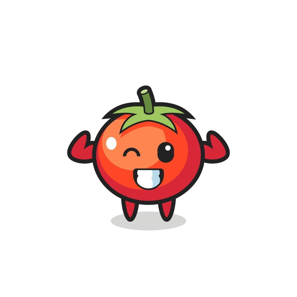 El personaje de tomates musculosos está posando mostrando sus músculos. vector