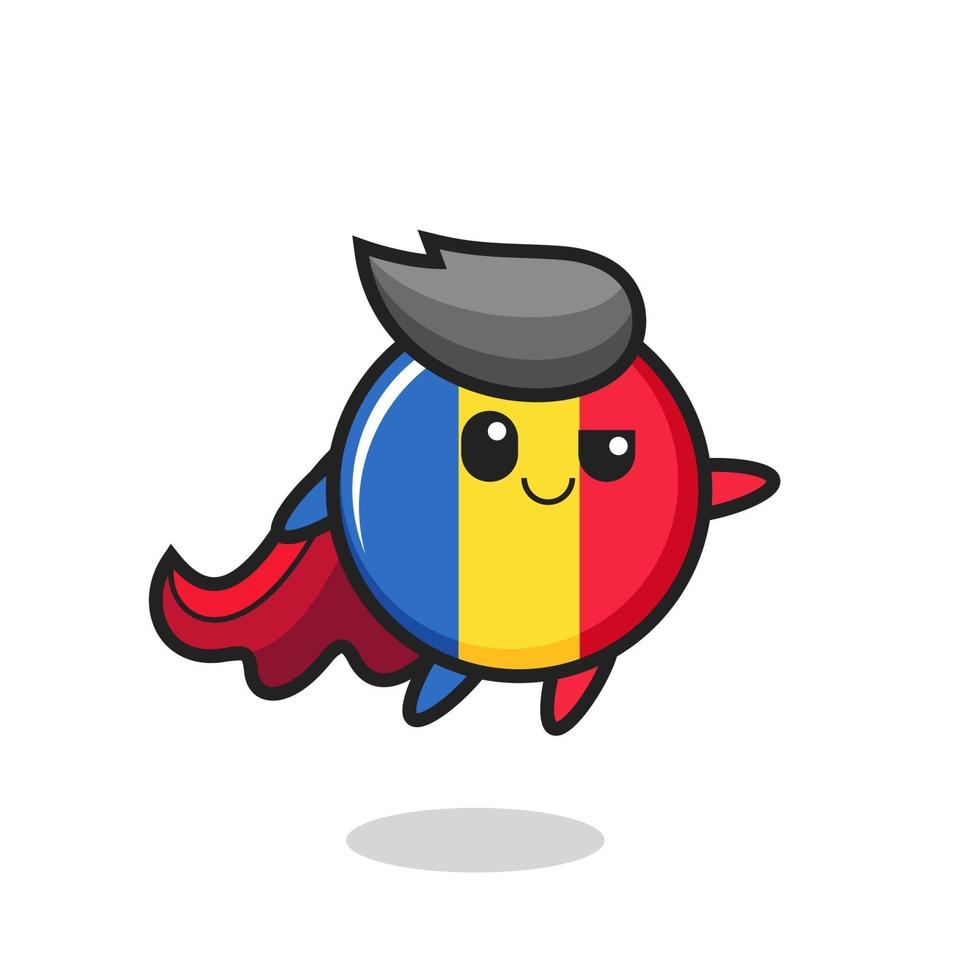 lindo personaje de superhéroe insignia de la bandera de rumania está volando vector