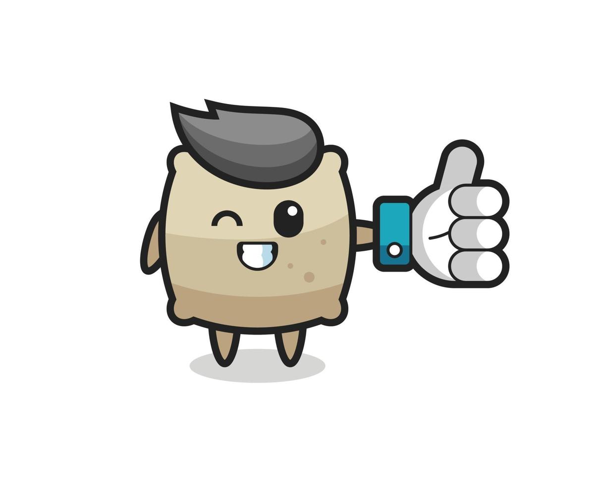 cute sack with social media thumbs up symbol vector