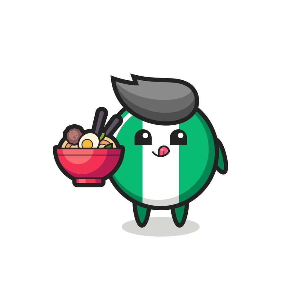 cute nigeria flag badge character eating noodles vector