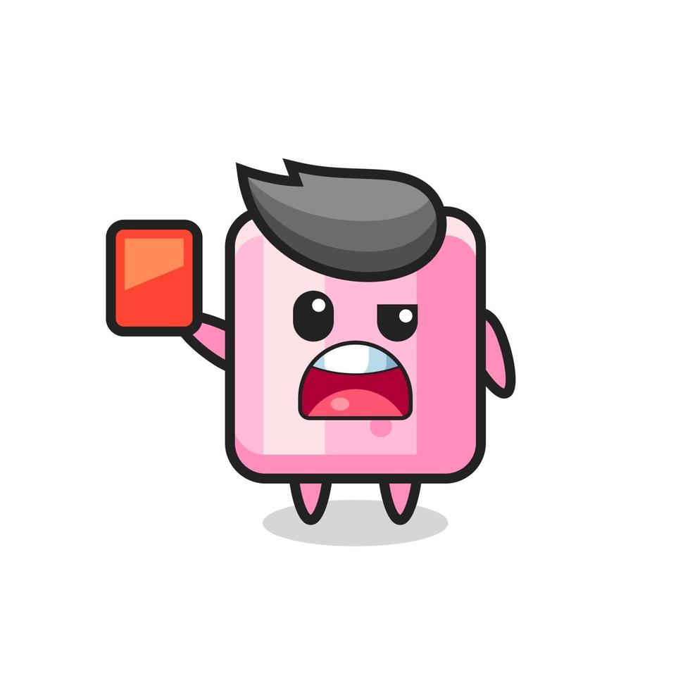marshmallow cute mascot as referee giving a red card vector