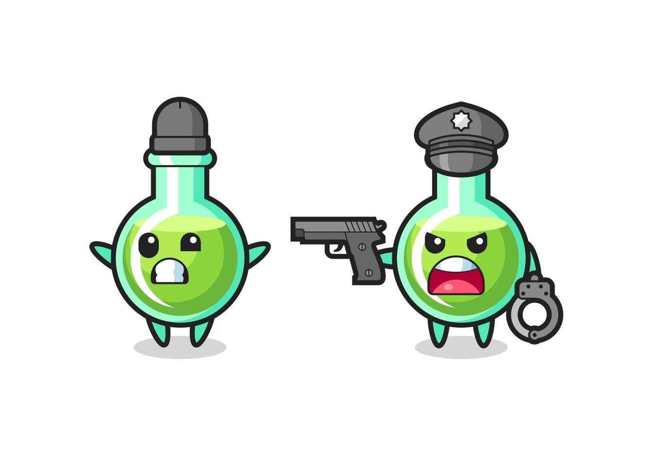 illustration of lab beakers robber with hands up pose caught by police vector