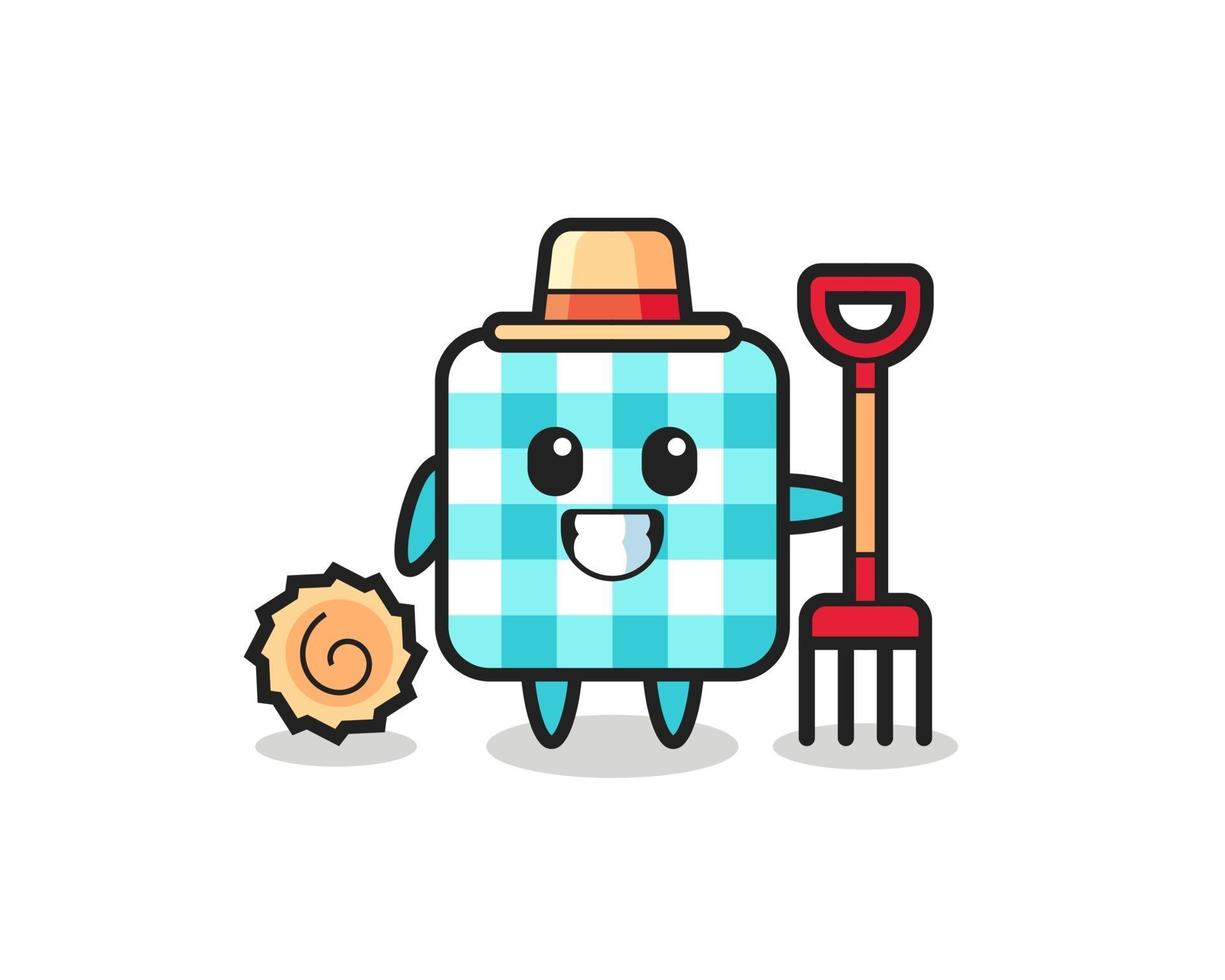 Mascot character of checkered tablecloth as a farmer vector