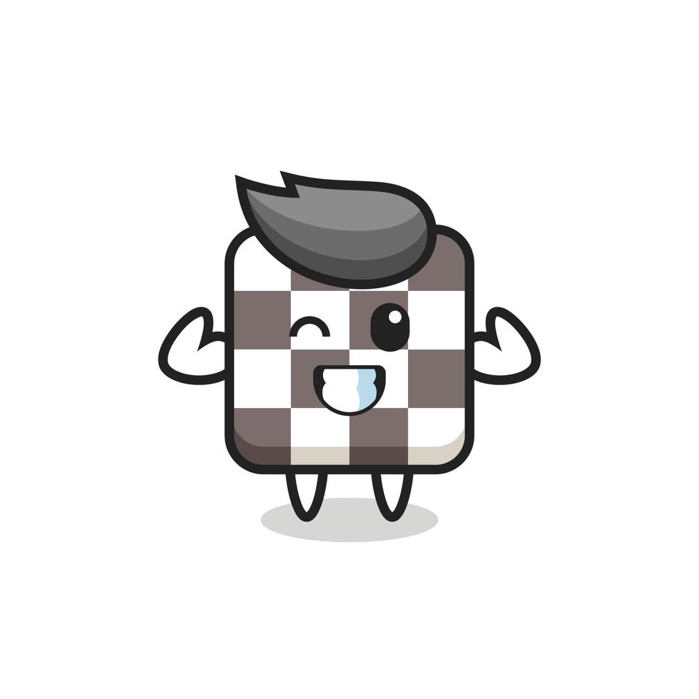 the muscular chess board character is posing showing his muscles vector